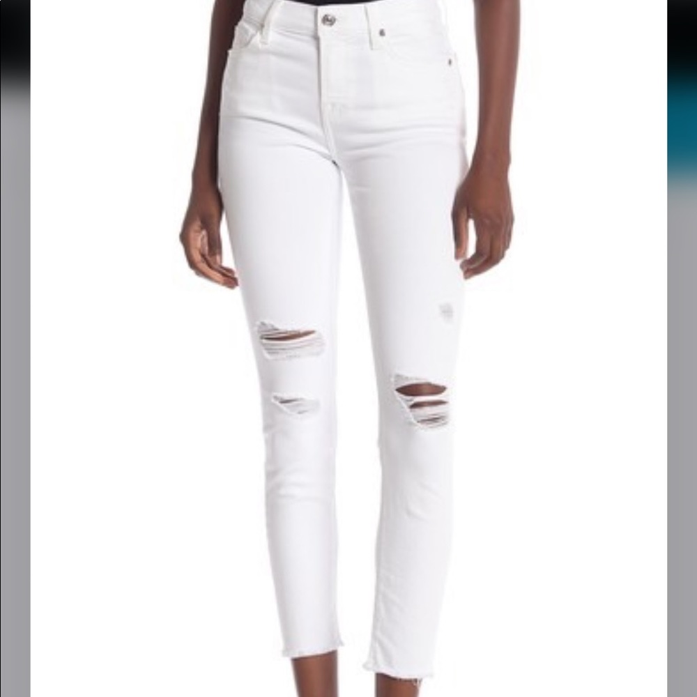 7 For All Mankind White Destroyed Skinny Jeans